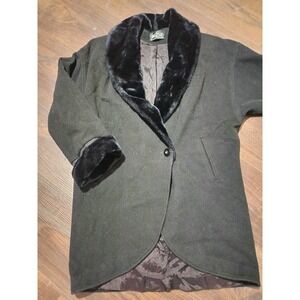 VTG Braetan Black‎ Wool Blend Faux Fur Hooded Zip Front Coat XL jacket